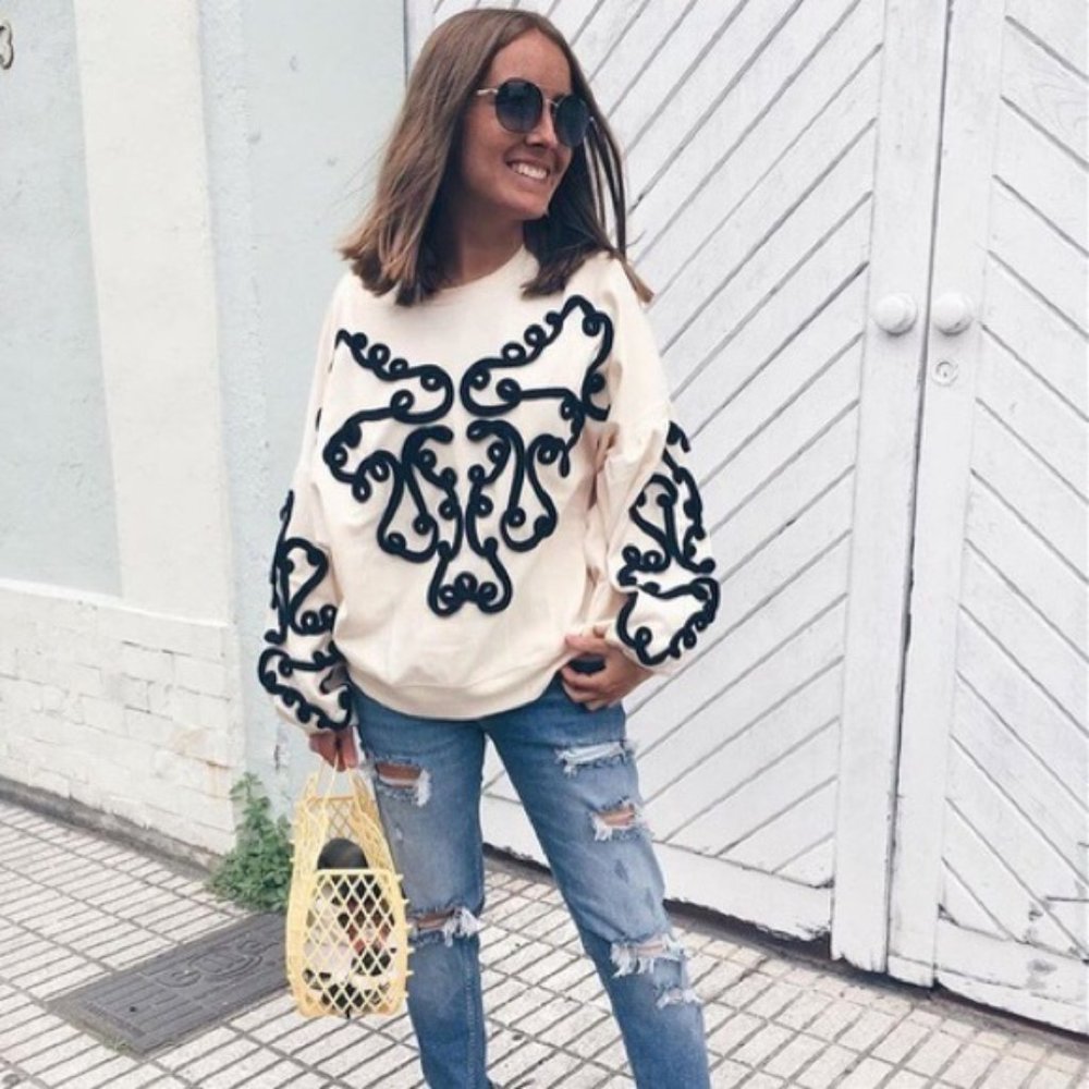 Zara Black Embroidered Sweater - Picture 5 of 13